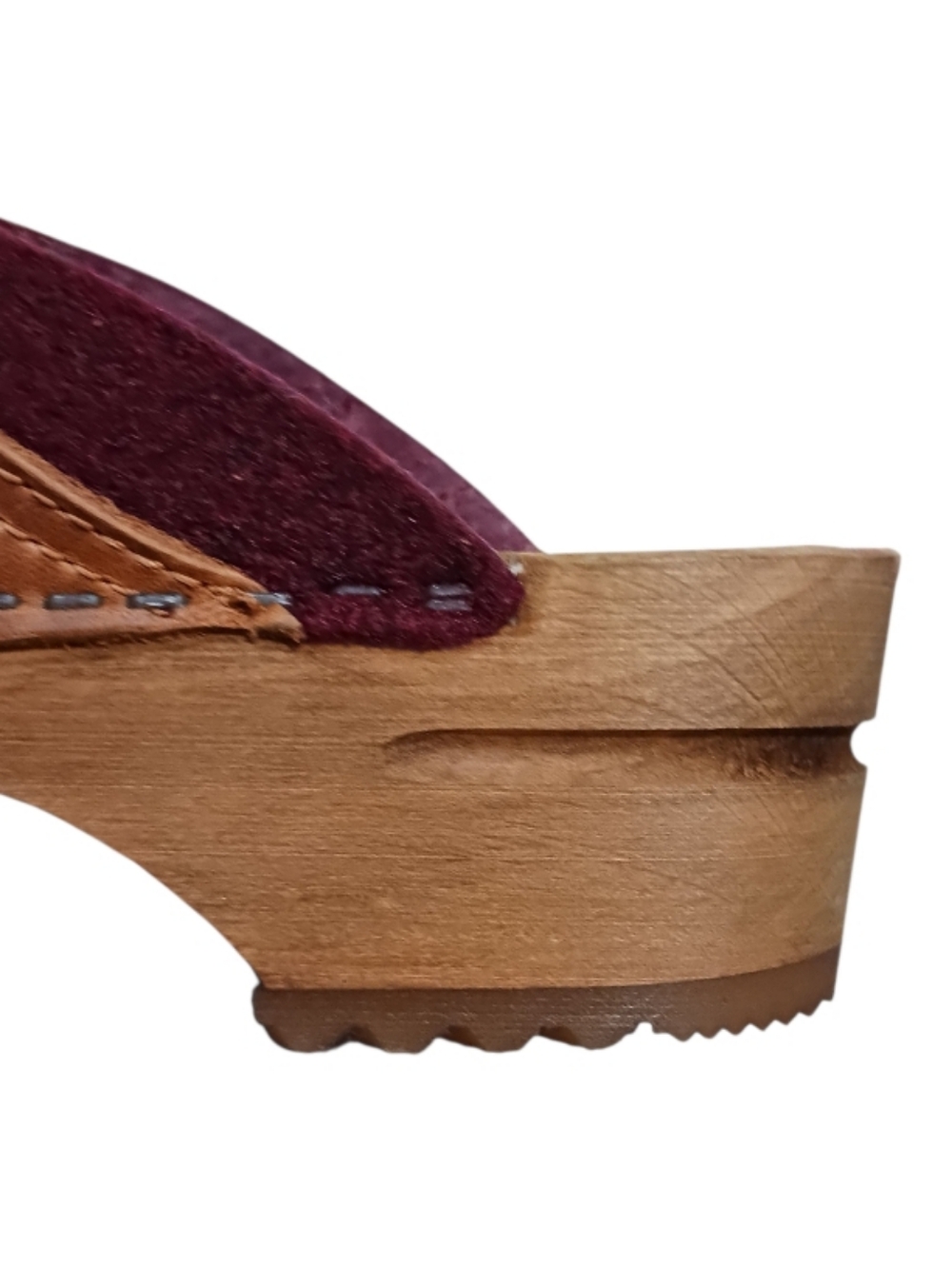 Sanita Karina Wool Felt Leather Wood Danish Clog Wine Red Sundance - Picture 7 of 14